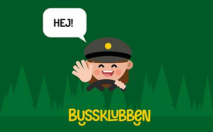 Bussklubbens logotyp, illustration av busschaufför på grön bakgrund