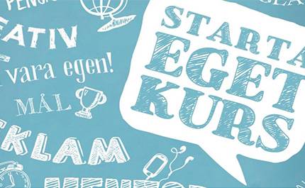 Blå grafik med text: Starta eget kurs